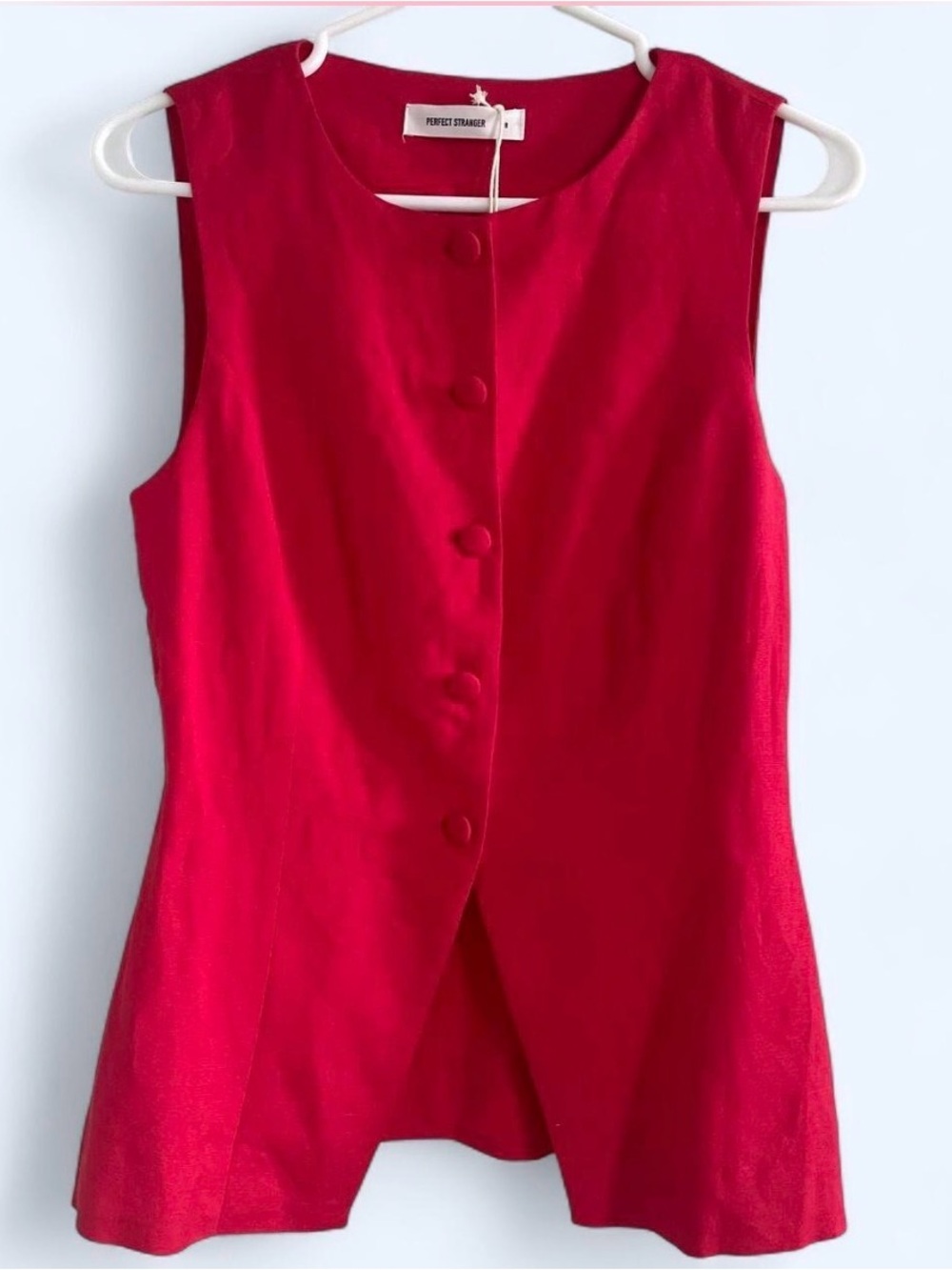 Women's Sleeveless Red Button-Front Vest